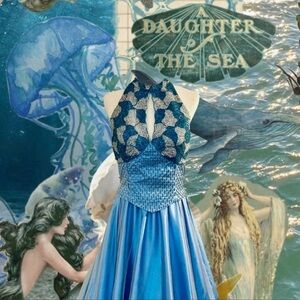 Designer Lisa Kane Vintage 1980βs Ocean Goddess Halter Neck Ball Gown